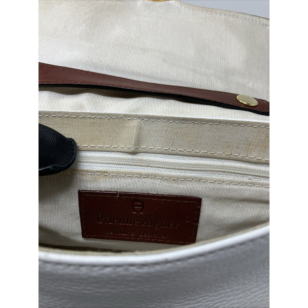 Etienne Aigner Crossbody Bag Purse White Brown Leather Pebbled Vintage - Picture 10 of 16